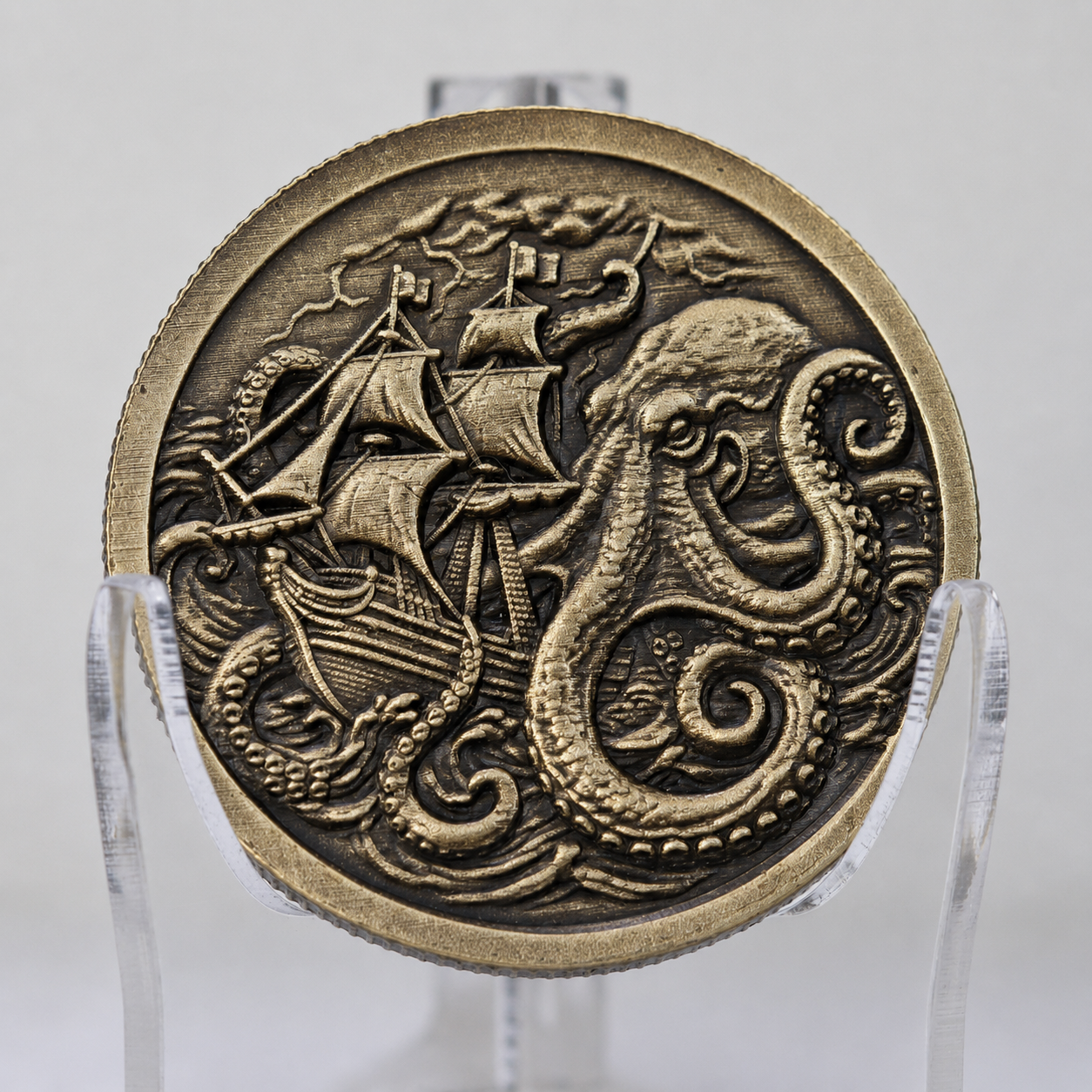 Kraken Temlalı Pirinç Madalyon